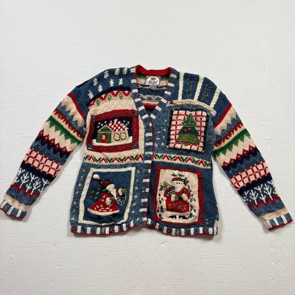 Vintage 90s Tiara Chunky Knit Christmas Cardigan Sweater, Size XL - Picture 1 of 6